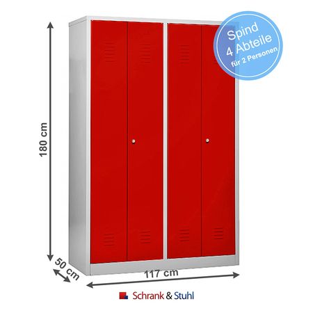 Doppelspind mit 4 Abteilen für 2 Personen | Schwarz-Weiß-Trennung 180x117x50 GRAU/ROT