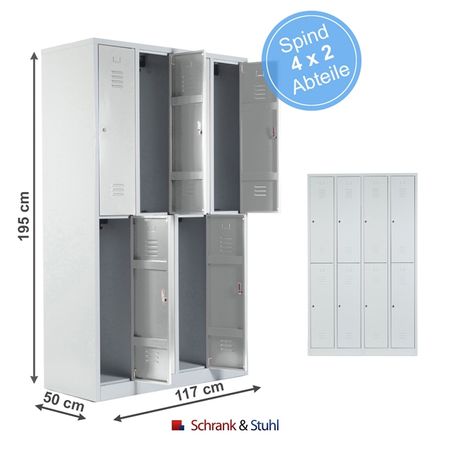 Spind mit 4x2 Abteilen 195x117x50 GRAU