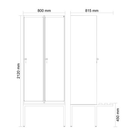C+P Spind Evolo PLUS Bank 2 Abteile 2120x800x81