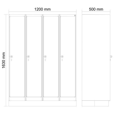 C+P Spind Evolo PLUS Sockel 4 Abteile 1630x1200