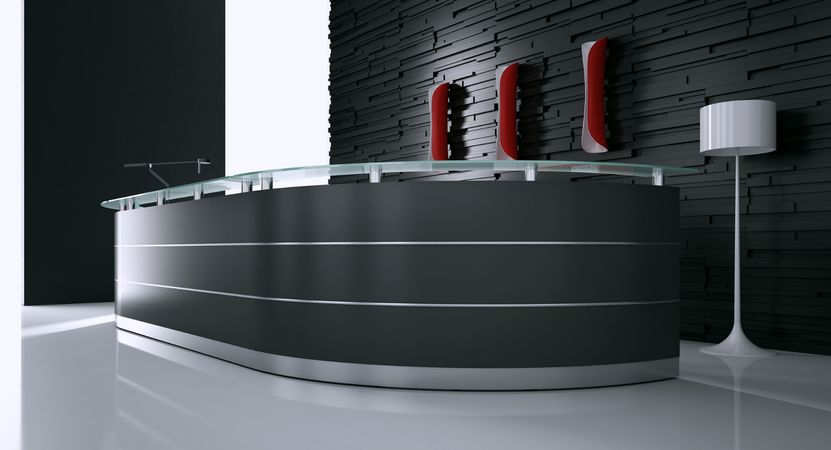 Bogentheke Bright Grande schwarz | 96 x 552 x 156 cm (HxBxT)