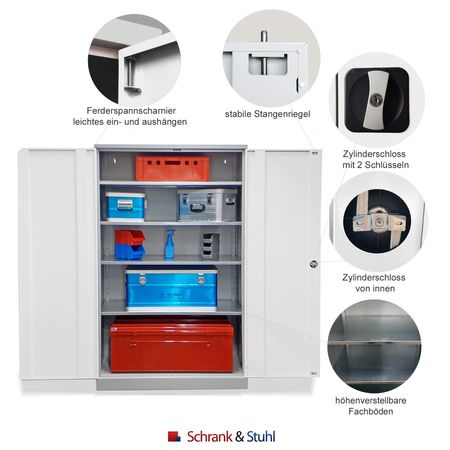 Koloss Werkstattschrank verzinkt | Materialschrank GRAU 195x120x60 vollverzinkte Fachböden