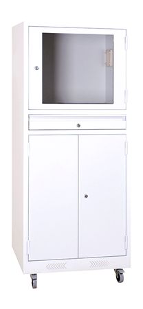Industrie-PC-Schrank mit transparenter Monitortür und Tastaturfach WEIß