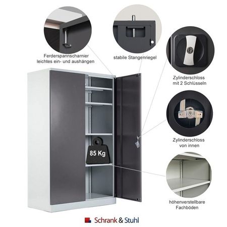 Stahlschrank Metallkasten Flügeltürschrank Werkstattschrank