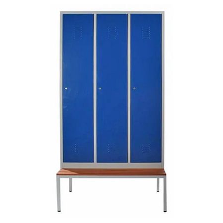 Spind mit 3 Abteilen und Schwarz-Weiß-Trennung 180x120x50 GRAU/BLAU