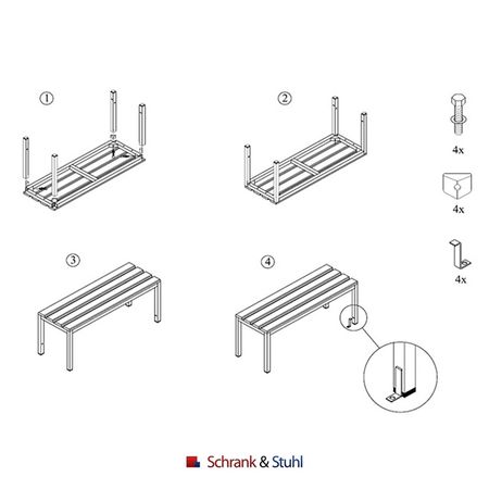 Umkleidebank Metallgestell Vierkantrohr Umkleidesitzbank Sporthalle Fitness-Studio Holzbank 