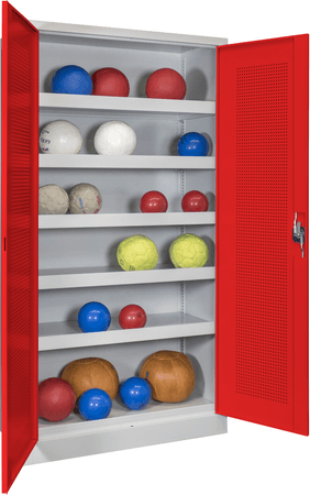 PAVOY Sportgeräteschrank | Ballschrank mit Flügeltüren | 195 x 100 x 50 cm mit Vollblech- oder Lochfeldtüren | große Farbauswahl