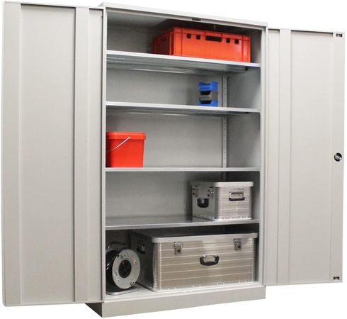 Vorratsschrank verzinkt | Materialschrank GRAU 195x120x60 vollverzinkte Fachböden