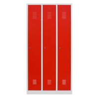 Spind mit 3 Abteilen 180x90x50 GRAU/ROT