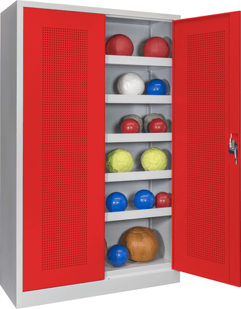 PAVOY Sportgeräteschrank | Ballschrank mit Flügeltüren | 195 x 120 x 50 cm mit Vollblech- oder Lochfeldtüren | große Farbauswahl