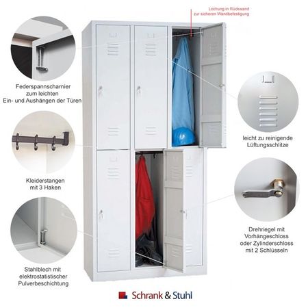 Spind mit 3x2 Abteilen 195x90x50 GRAU