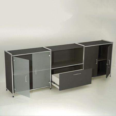  Flügeltüren aus Holz und Glas in 2 Ordnerhöhen | 78 x 236 x 38 cm | in Anthrazit oder Weiß