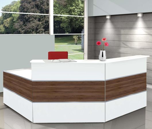 Empfangstheke Nussbaum C-Form mit Beratungsplatz | 108 x 250 x 250 cm (HxBxT)