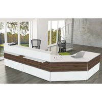 Empfangstheke Nussbaum L-Form mit großem Beratungsplatz | 108 x 370 x 245 cm (HxBxT)