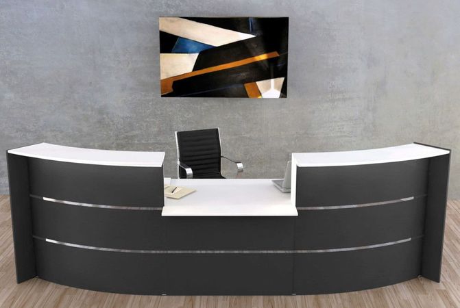 Große Bogentheke Surround mit Beratungsplatz anthrazit | 112 x 324 x 123 cm (HxBxT)