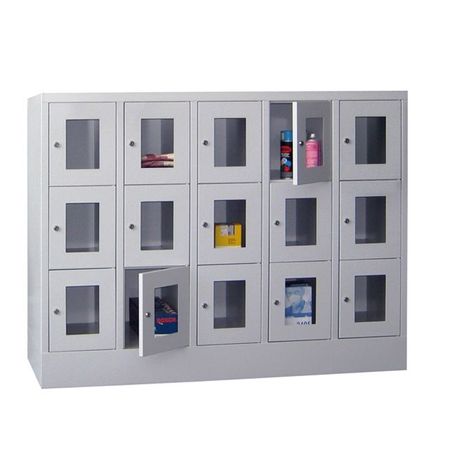 PAVOY Schließfachschrank mit Sichtfenstertüren | 15 Abteile je 30 cm breit | 118