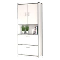 Chromeline Büroschrank 5 - mit Holztüren und 2 Schubladen | 185 x 80 x 38 cm | Anthrazit, Weiß, Rot