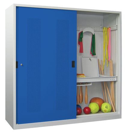 PAVOY Sportgeräteschrank | Ballschrank mit Schiebetüren | 195 x 200 x 60 mit Vollblech- oder Lochfeldtüren |große Farbauswahl
