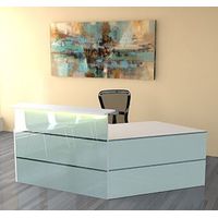 Empfangstheke Satinglas 13 Winkeltheke mit Beratungsplatz | 108 x 241 x 170 cm (HxBxT)