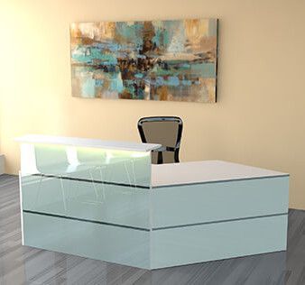 Empfangstheke Satinglas 13 Winkeltheke mit Beratungsplatz | 108 x 241 x 170 cm (HxBxT)