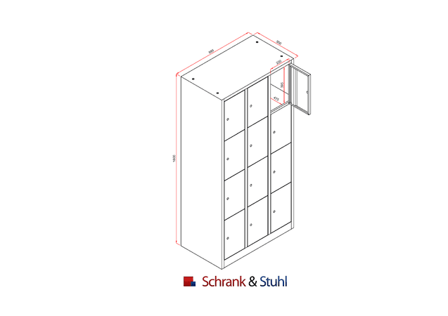 Schließfachschrank | Fächerschrank mit 12 Abteilen 180 x 88,5 x 50 cm