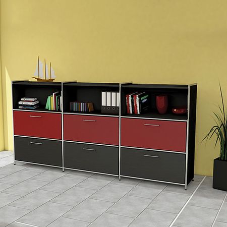 Chromeline Sideboard 3 / 3 mit 6 Schubladen | 115 x 236 x 38 cm | Weiß, Anthrazit, Rot