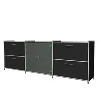 Chromeline Sideboard 2 / 3 mit 4 Schubladen und Glastüren | 78 x 236 x 38 cm | Anthrazit, Weiß, Rot