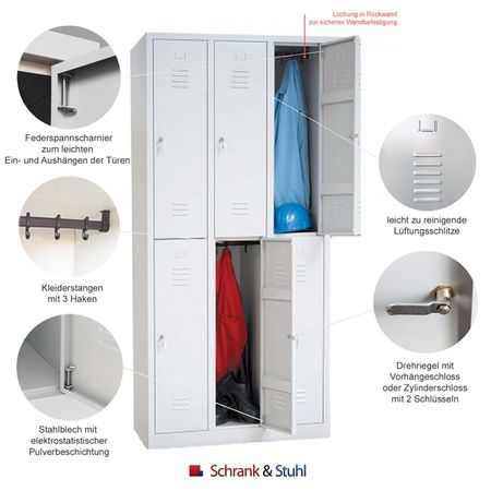 Spind mit 3x2 Abteilen 195x90x50 GRAU