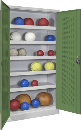 PAVOY Sportgeräteschrank | Ballschrank mit Flügeltüren | 195 x 100 x 50 cm mit Vollblech- oder Lochfeldtüren | große Farbauswahl