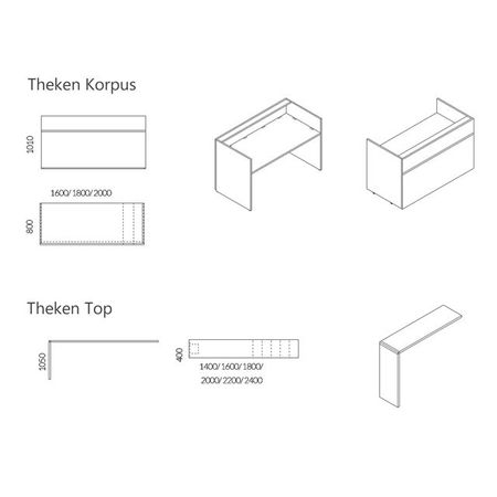 Empfangstresen Geo Erklärung Korpus und Ablageplatte Bügel