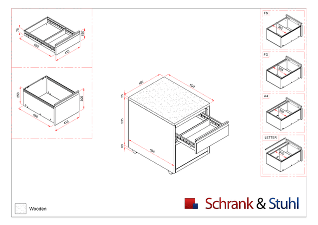 Rollcontainer mit Hängeregistratur und 1 Schublade | GRAU | 62 x 46 x 60 cm (HxBxT)