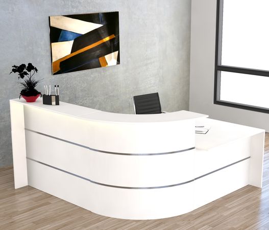 Winkeltheke Surround mit Beratungsplatz komplett weiß | 112 x 232 x 200 cm (HxBxT)