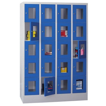 PAVOY Schließfachschrank mit Sichtfenstertüren | 20 Abteile je 30 cm breit | 185 x 120 x 50 | GROßE FARBAUSWAHL