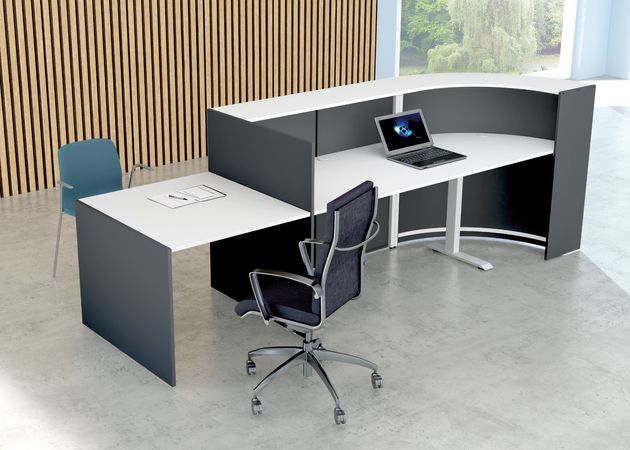 Winkeltheke Surround Up & Down (höhenverstellbar) mit Beratungsplatz anthrazit | 112 x 319 x 95 cm (HxBxT)