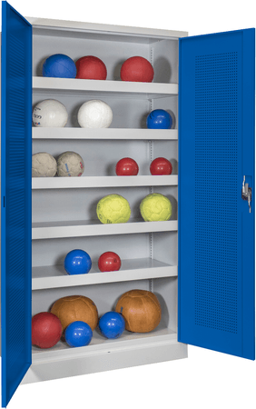 PAVOY Sportgeräteschrank | Ballschrank mit Flügeltüren | 195 x 100 x 50 cm mit Vollblech- oder Lochfeldtüren | große Farbauswahl