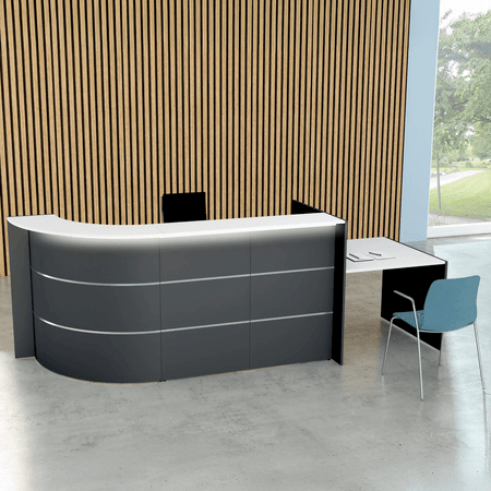 Winkeltheke Surround Up & Down (höhenverstellbar) mit Beratungsplatz anthrazit | 112 x 319 x 95 cm (HxBxT)
