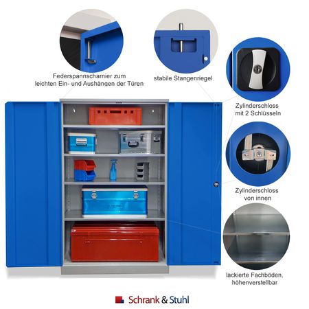 Koloss Werkstattschrank verzinkt | Materialschrank GRAU/BLAU 195x120x60 vollverzinkte Fachböden 