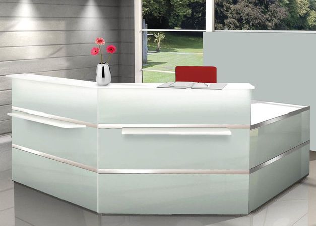 Empfangstheke Satinglas C-Form mit Beratungsplatz | 108 x 250 x 250 cm (HxBxT)