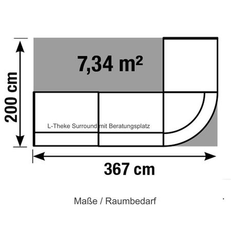Masse Raumbedarf L-Theke Surround mit Beratungsplatz 