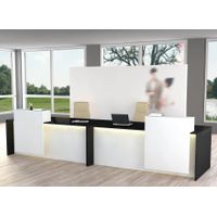 Beratungstheke mit zwei Schreibtischen mit LED-Beleuchtung und verschiebbaren Aufsätzen | 110 x 360 x 92 cm (HxBxT)