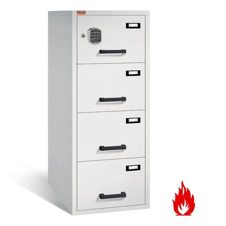 Feuerfester Hängeregisterschrank 4 Schübe mit Elektroschloss lichtgrau