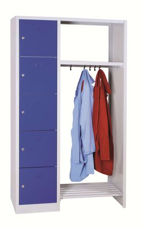 offene Schließfachgarderobe mit 5 Abteilen und Kleiderstangenelement | verschiedene Farben