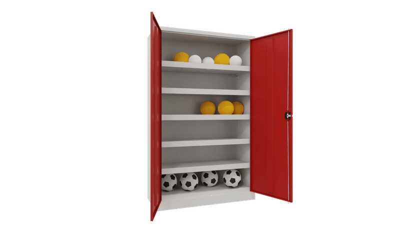 PAVOY Sportgeräteschrank | Ballschrank mit Flügeltüren | 195 x 150 x 50 cm mit Vollblech- oder Lochfeldtüren | große Farbauswahl