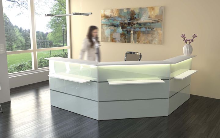 Empfangstheke Satinglas C-Form | 108 x 250 x 250 cm (HxBxT)