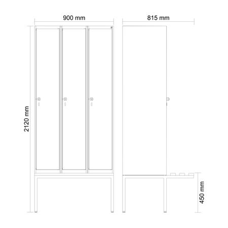 C+P Spind Evolo PLUS Bank 3 Abteile 2120x900x81