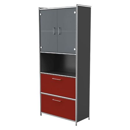 Highboard Aktenschrank Aktenschrankwand Sideboard Büroregal Büroschrank weiß Glastüren 