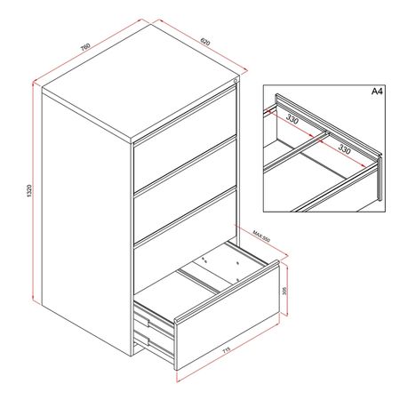 Hängeregisterschrank 4 Schübe | doppelbahnig GRAU