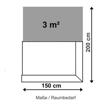 Masse Raumbedarf Ecktheke in L-Form  112 x 150 x 95 cm 