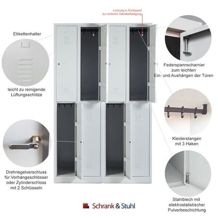 Spind mit 4x2 Abteilen 195x117x50 GRAU