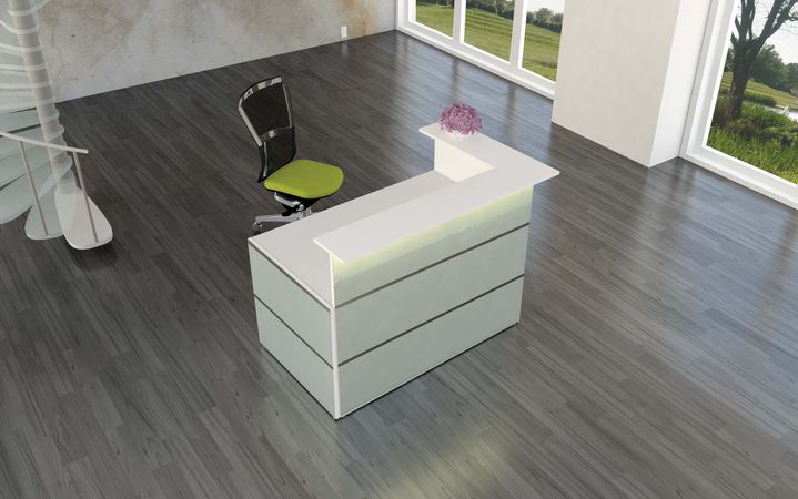 Arztpraxis ESG Sicherheitsglas Atelier Empfangsarbeitsplatz Büro elegant modern Design